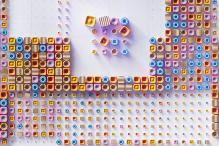 Colorful building pieces assembled into a single mosaic