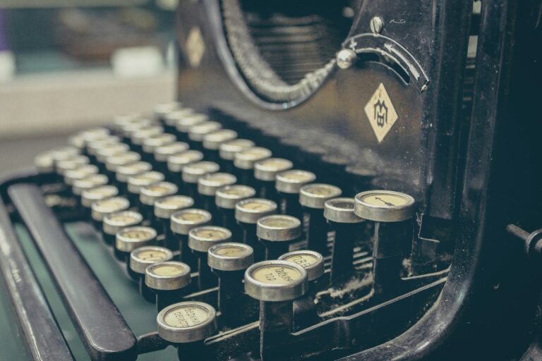 A vintage brown and gray typewriter