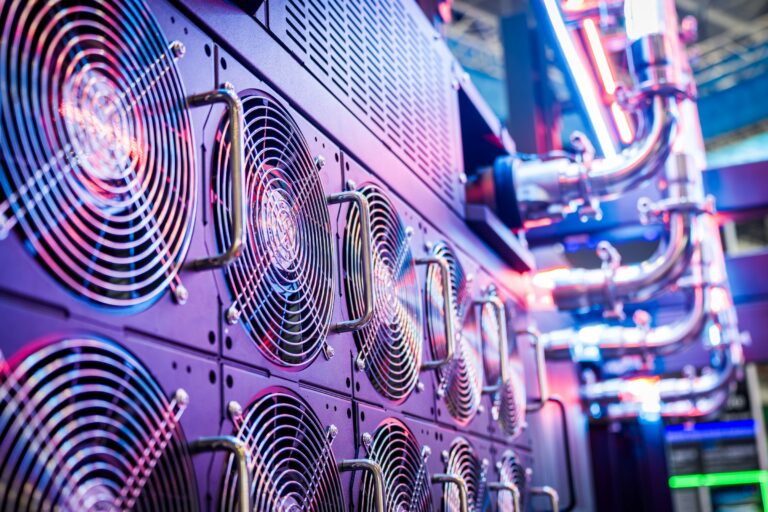 Rows of server cooling fans in a data center