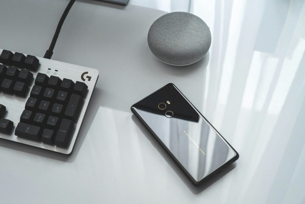 Smartphone near a keyboard