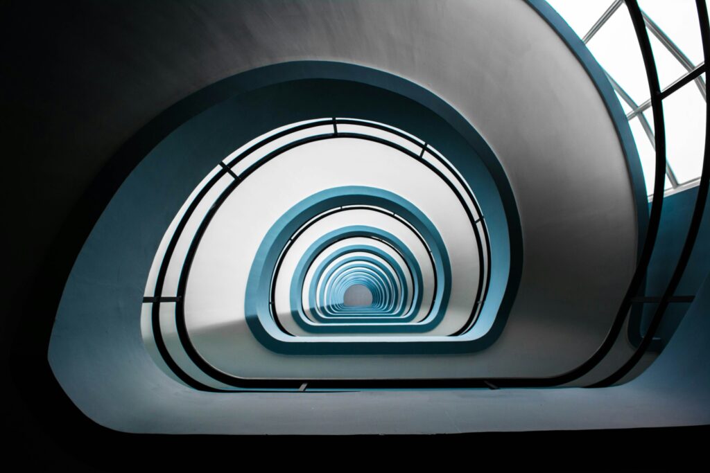 Gray and blue concrete tunnel